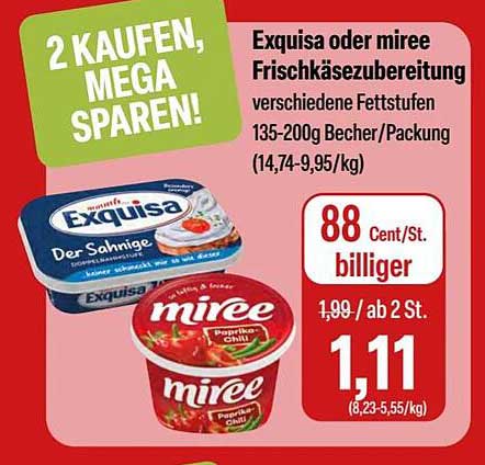 Exquisa oder miree Frischkäsezubereitung 135-200g Becher/Packung