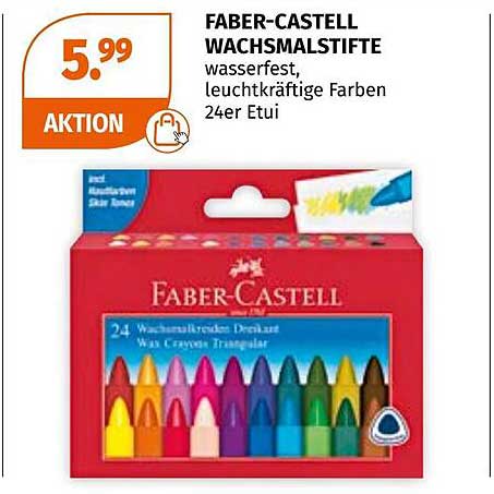 FABER-CASTELL WACHSMALSTIFTE wasserfest, leuchtkräftige Farben 24er Etui