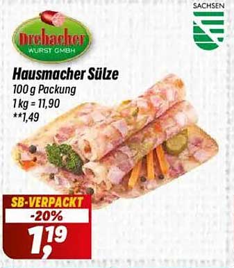 Hausmacher Sülze von Dreibacher, 100 g Packung