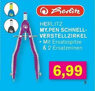 HERLITZ MY.PEN SCHNELL-VERSTELLZIRKEL – Mit Ersatzspitze & 2 Ersatzminen