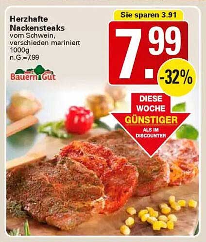Herzhafte Nackensteaks vom Schwein, verschieden mariniert 1000g