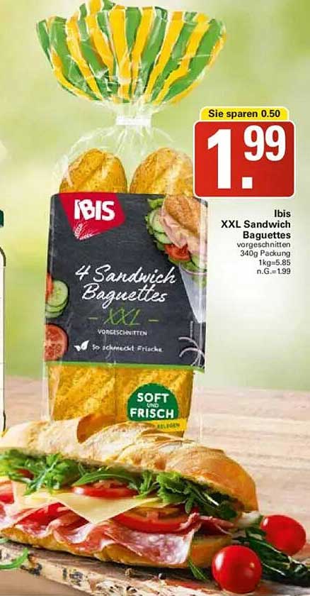 Ibis XXL Sandwich Baguettes 4 Stück in 340g Packung