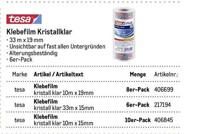 Klebefilm Kristallklar - 6er-Pack von tesa