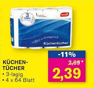 Küchentücher - 3-lagig, 4 x 64 Blatt