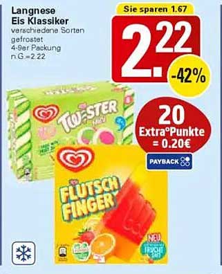 Langnese Eis Klassiker - Twister und Flutschfinger 4er Pack