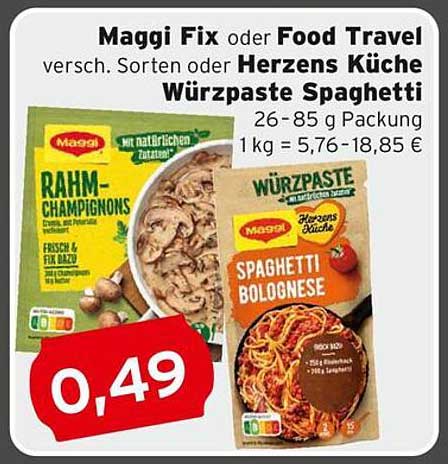 Maggi Fix oder Food Travel - verschiedene Sorten Herzens Küche Würzpaste Spaghetti