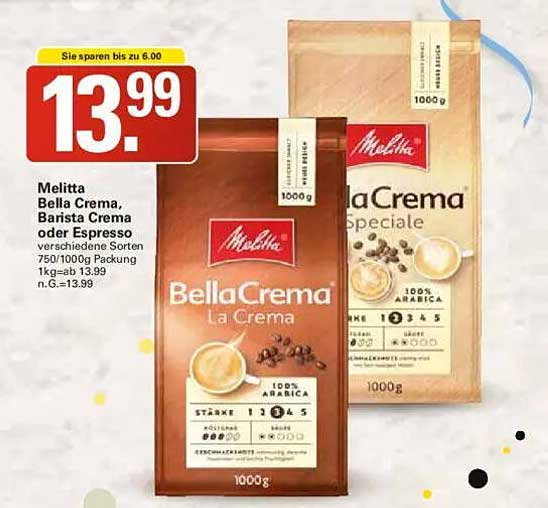 Melitta Bella Crema, Barista Crema oder Espresso 1000g