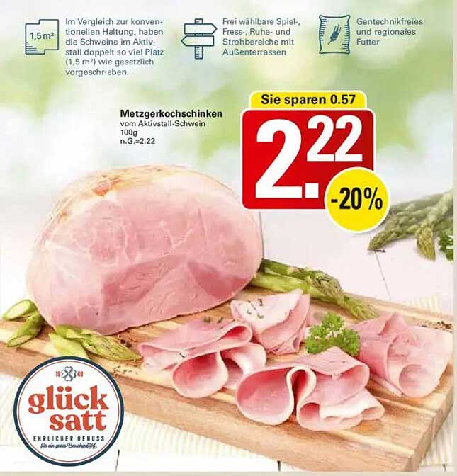 Metzgerkochschinken vom Aktivstall-Schwein