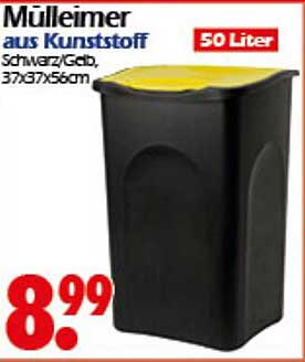 Mülleimer aus Kunststoff, 50 Liter, Schwarz/Gelb