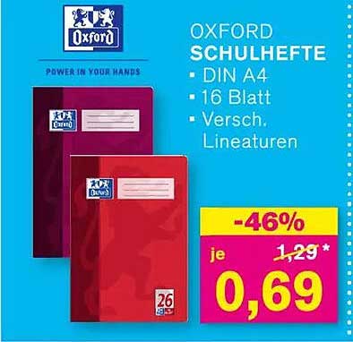 OXFORD SCHULHEFTE DIN A4 - 16 Blatt, verschiedene Lineaturen