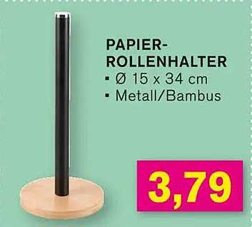 PAPIER-ROLLENHALTER - Ø 15 x 34 cm aus Metall/Bambus