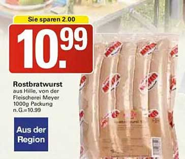 Rostbratwurst aus Hille von der Fleischerei Meyer - 1000g Packung