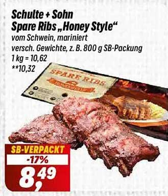 Schulte + Sohn Spare Ribs „Honey Style“ vom Schwein, mariniert