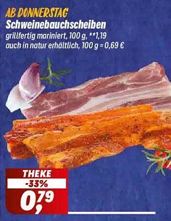 Schweinebauchscheiben grillfertig mariniert, 100 g