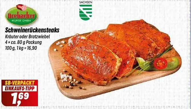 Schweinerückensteaks Kräuter oder Bratzwiebel 4 x ca. 80 g Packung