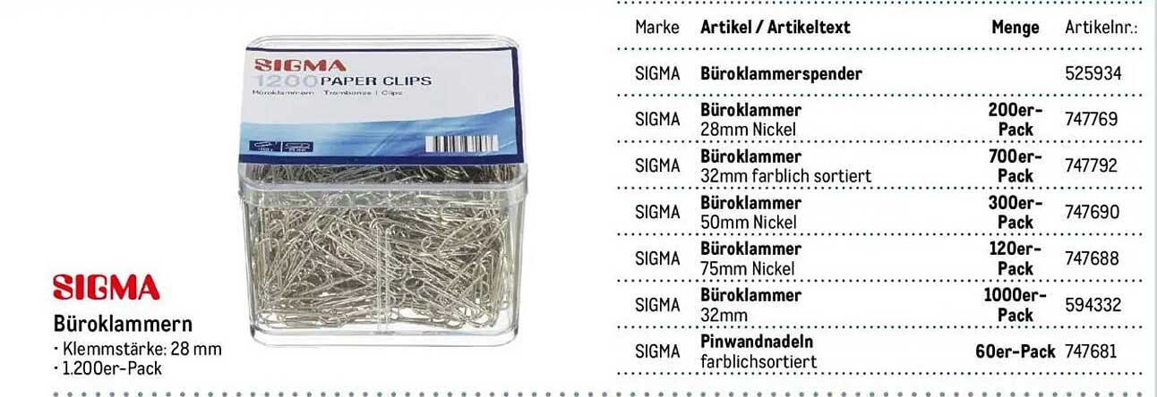 SIGMA Büroklammern 1200er-Pack