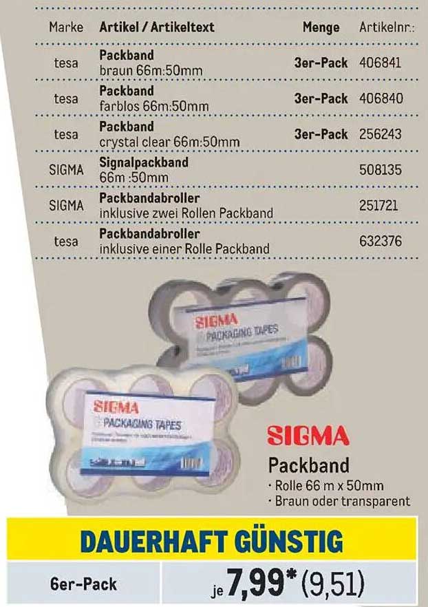SIGMA Packband 6er-Pack (Braun oder Transparent)