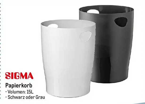 SIGMA Papierkorb - Volumen: 15L in Schwarz oder Grau