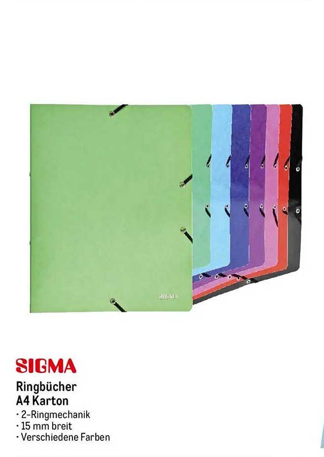 SIGMA Ringbücher A4 Karton - 2-Ringmechanik, 15 mm breit, verschiedene Farben