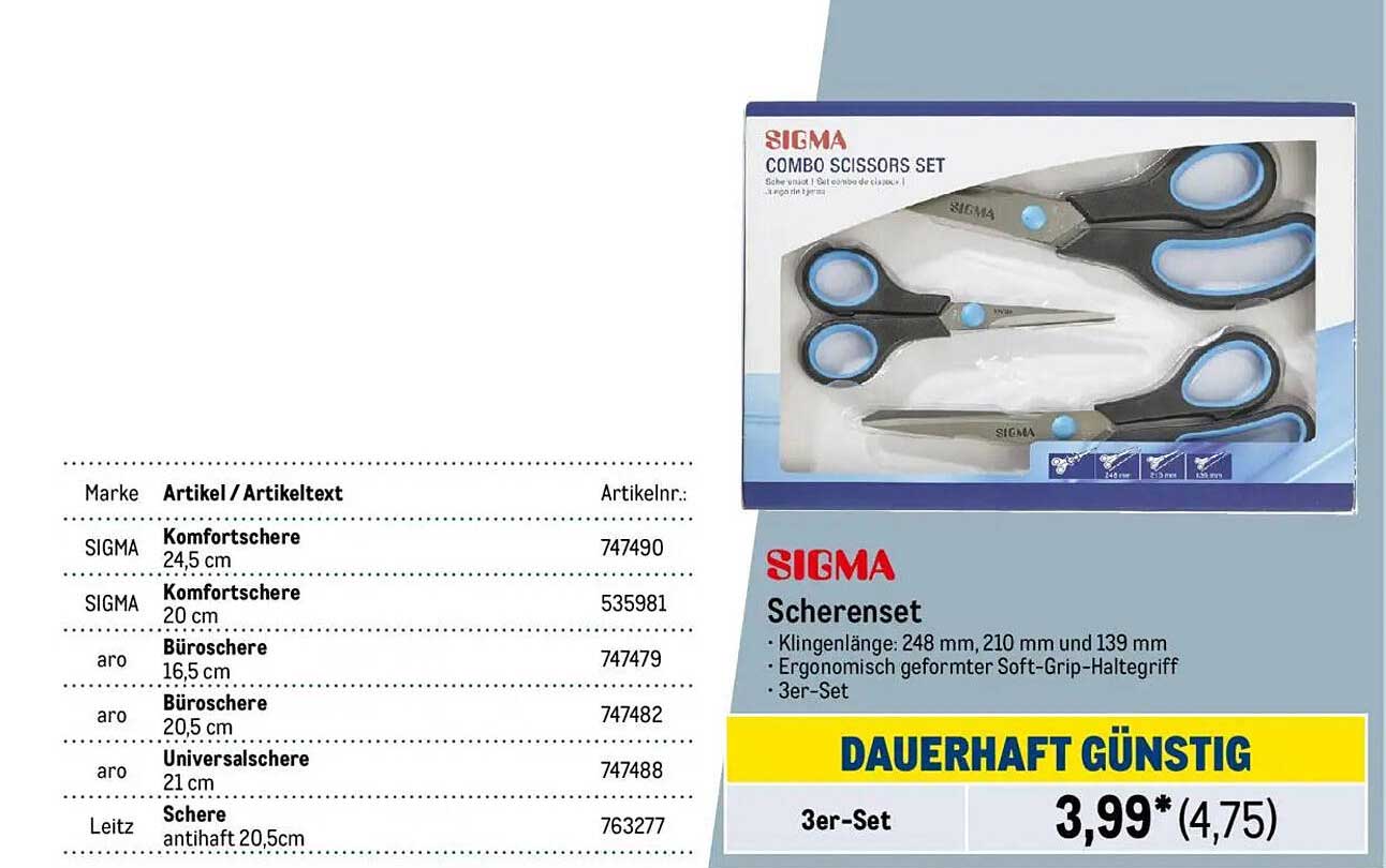 SIGMA Scheren-Set – 3er-Set mit Komfortscheren