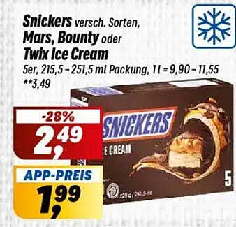 Snickers, Mars, Bounty oder Twix Ice Cream 5er Packung
