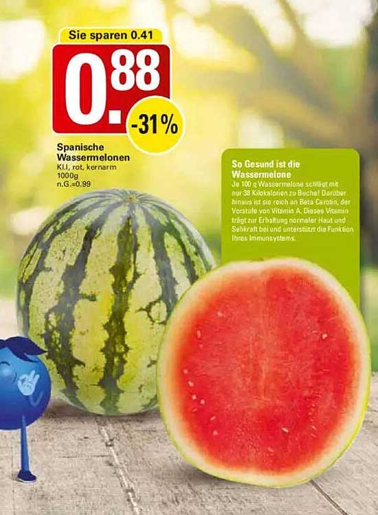 Spanische Wassermelonen KIL, rot, kernarm 1000g