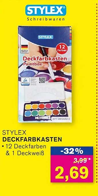 STYLEX Deckfarbkasten - 12 Farben & 1 Deckweiß