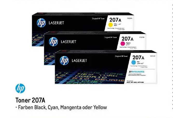 Toner 207A in den Farben Schwarz, Cyan, Magenta und Yellow