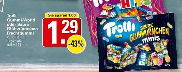 Trolli Gummi-World oder Saure Glühwürmchen Fruchtgummi 200g