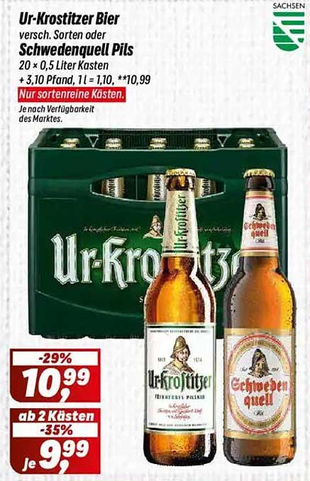 Ur-Krostizer Bier – verschiedene Sorten oder Schwedenquell Pils 20 x 0,5 Liter Kästen
