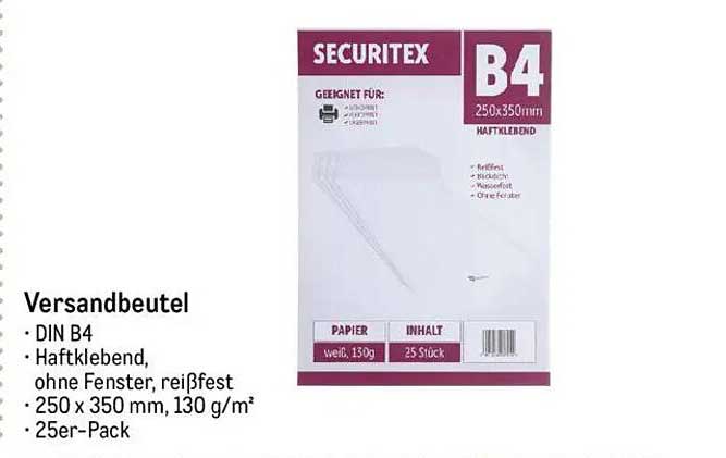 Versandbeutel B4, 25 Stück, Securitex