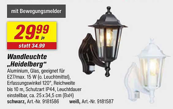 Wandleuchte „Heidelberg“ mit Bewegungsmelder