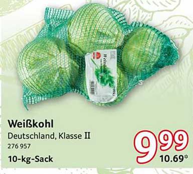 Weißkohl Deutschland, Klasse II 10-kg-Sack