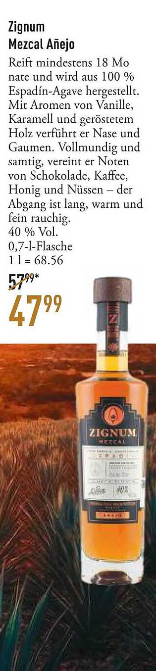 Zignum Mezcal Añejo - 0,7 l Flasche