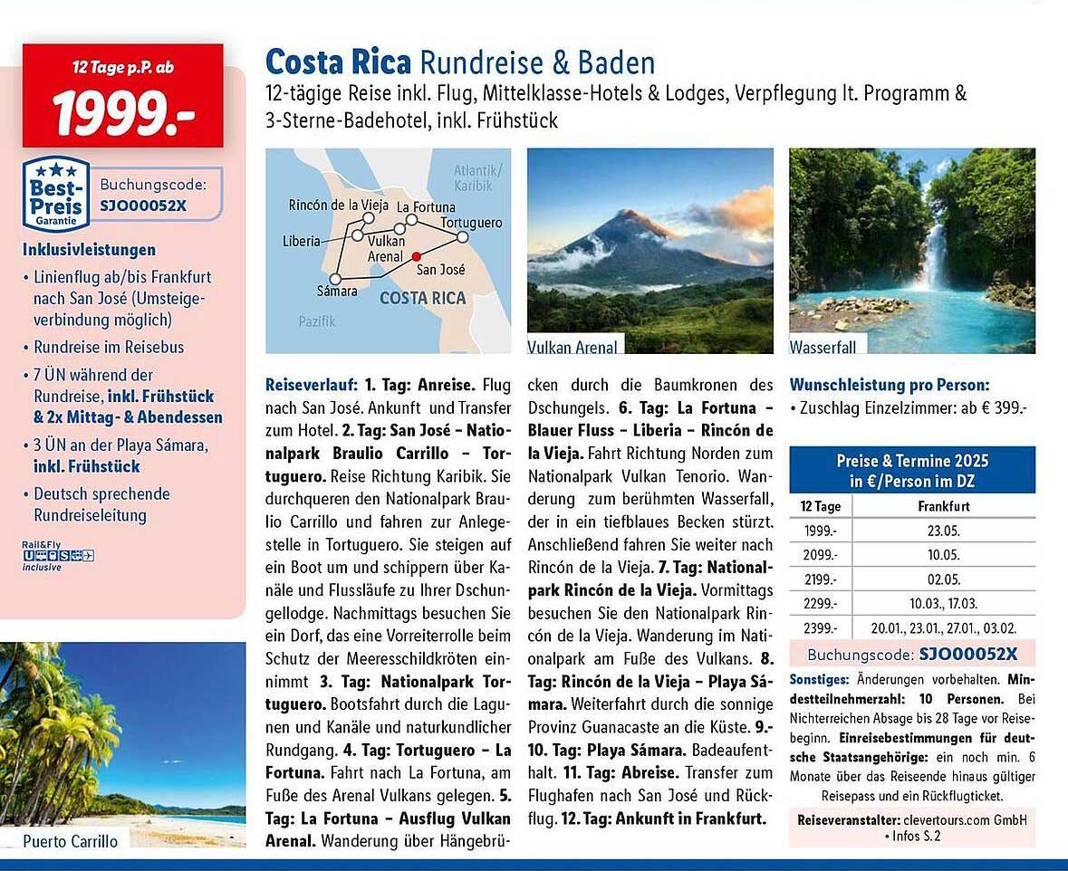  Costa Rica Rundreise & Baden Angebot bei Lidl Illustration 