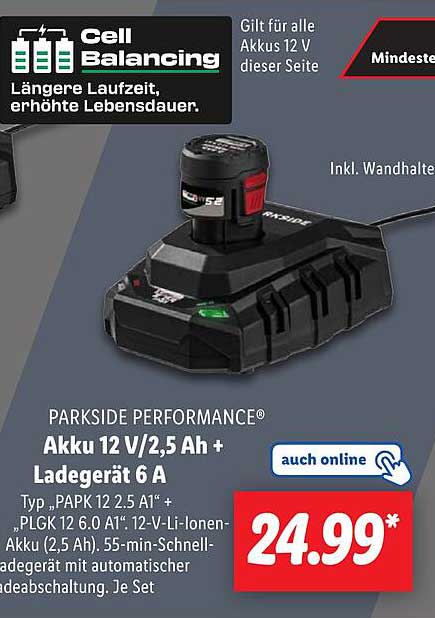 PARKSIDE PERFORMANCE® Akku 12 V/2,5 Ah + Ladegerät 6 A