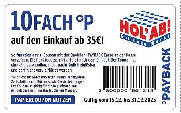 10-fach Punkte auf den Einkauf ab 35€ bei Hol'ab Getränkemarkt