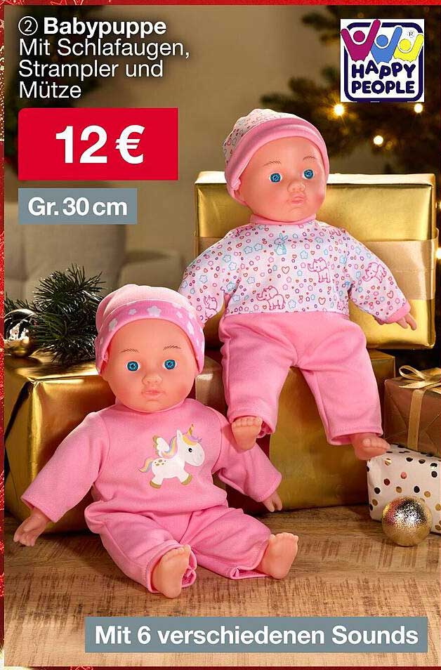 2 Babypuppe Mit Schlafaugen, Strampler und Mütze