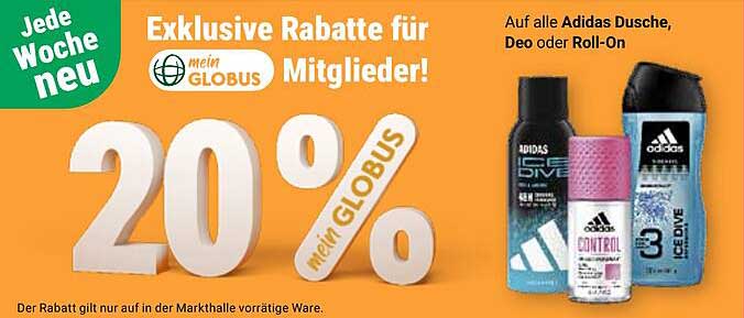 20 % Rabatt auf alle Adidas Dusche, Deo oder Roll-On