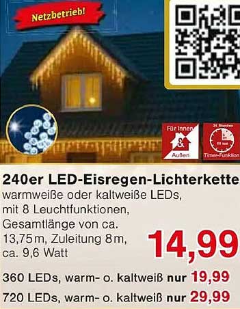240er LED-Eisregen-Lichterkette warmweiß oder kaltweiß