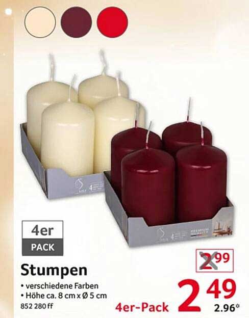 4er-Pack Stumpenkerzen in verschiedenen Farben