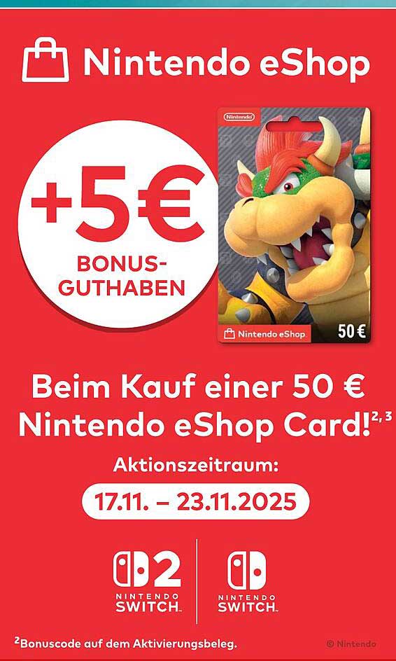 50 € Nintendo eShop Card mit 5 € Bonusguthaben