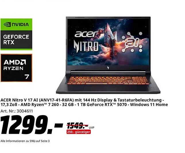 ACER Nitro V 17 AI (ANV17-41-R6FA) - Gaming Laptop mit GeForce RTX 5070