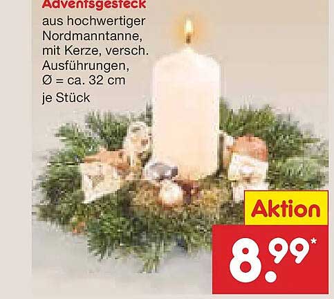 Adventsge-stick aus hochwertiger Nordmanntanne, mit Kerze, verschiedene Ausführungen, Ø ca. 32 cm je Stück
