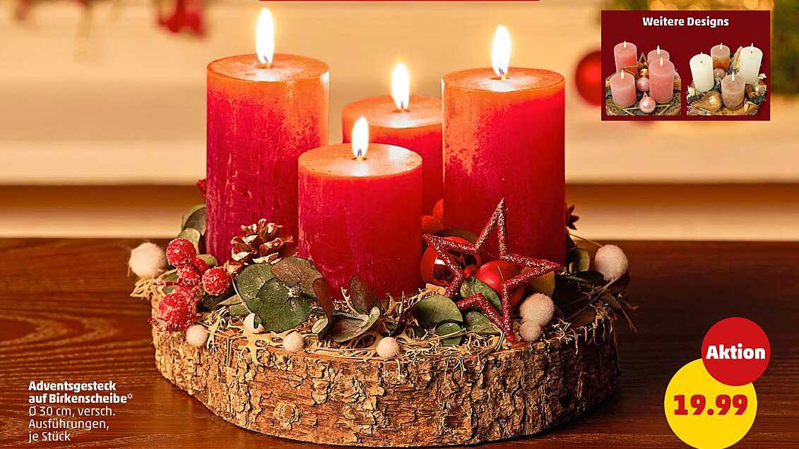 Adventsgesteck auf BirkenScheibe Ø 30 cm, verschiedene Ausführungen, je Stück