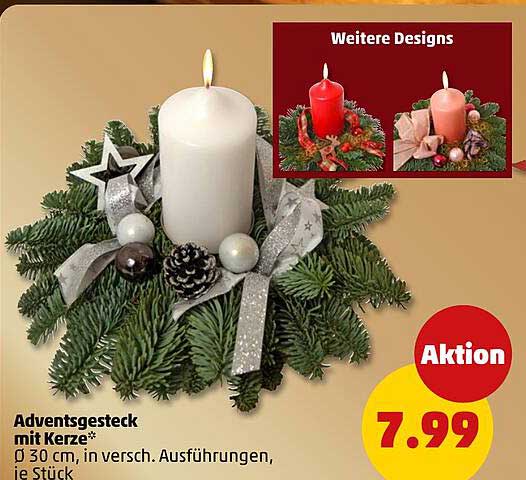Adventsgesteck mit Kerze* Ø 30 cm, in versch. Ausführungen, je Stück
