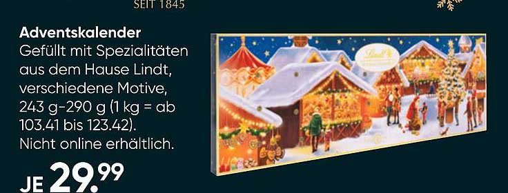 Adventskalender gefüllt mit Spezialitäten aus dem Hause Lindt