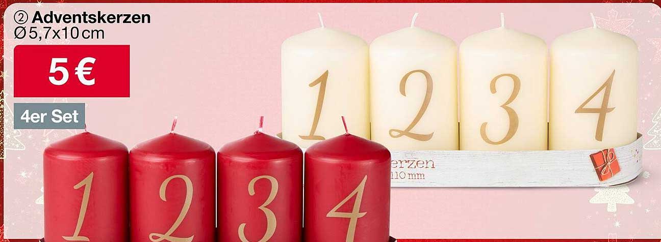 Adventskerzen Ø 5,7 x 10 cm - 4er Set