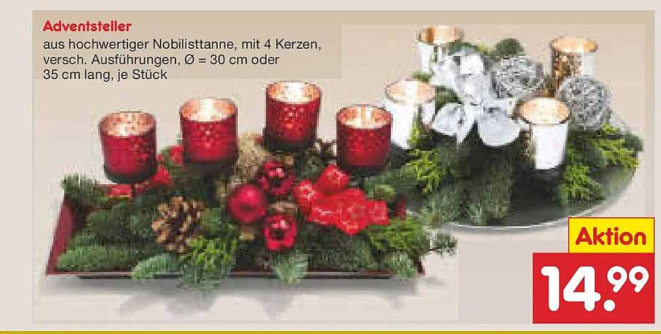 Adventsteller aus hochwertiger Nobilistanne mit 4 Kerzen