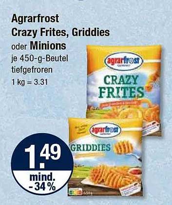Agrarfrost Crazy Frites, Griddies oder Minions 450-g-Beutel für nur 1,49 €